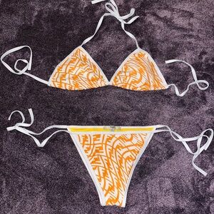 Fendi pattern trippy F orange and white bikini
